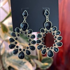 Elegant Black Teardrop Crystal Hoop Earrings